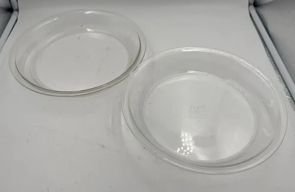Set of 2 Vintage Pyrex #210 10in/25cm Clear Deep Dish Pie Plates